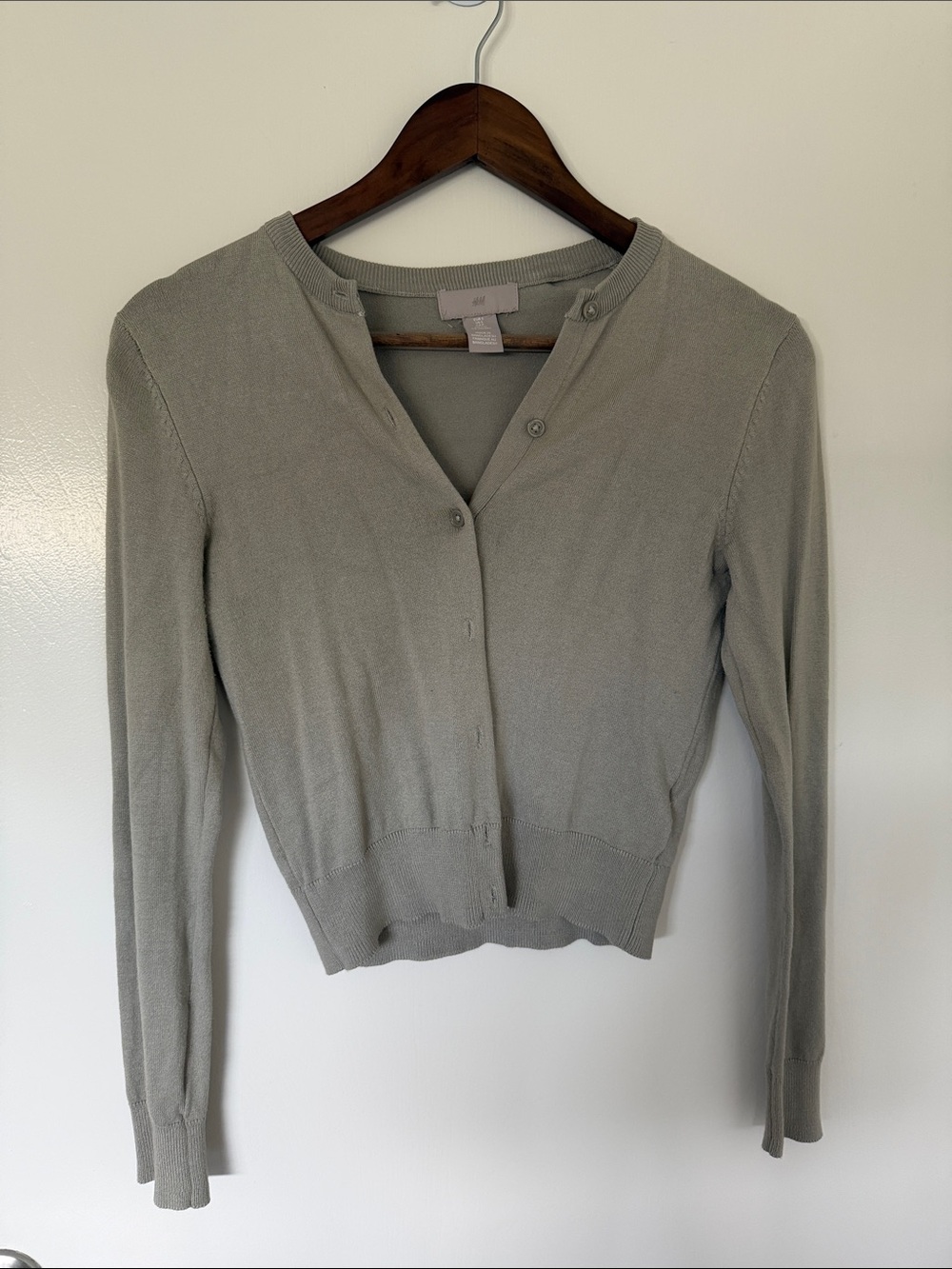 H&M Green/Gray Crew Neck Button Cardigan